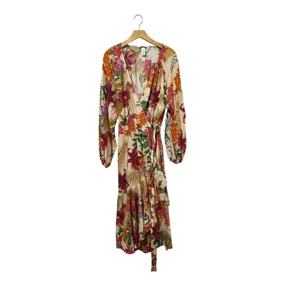 H&M Maxi Wrap Dress Size Large Floral Raglan Tiered - Picture 3 of 8